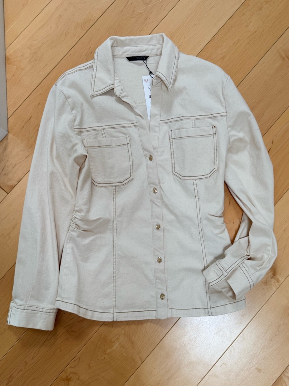Neutral Cream Button-Front Women's Jacket